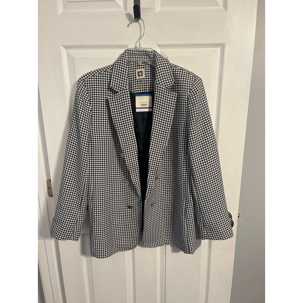 Anne Klein Open Front Blazer White/ Black Houndstooth Size XL New With Tag